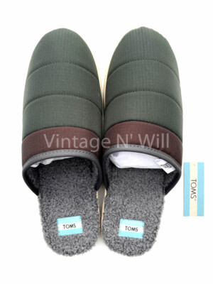 Toms Shoes Green/ Brown Harbor Quilted Shearling Mule Slipper Holiday Gift