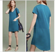 Anthropologie DOLAN Short Sleeve Teal Shift Dress w/ Crepe Skirt Size S