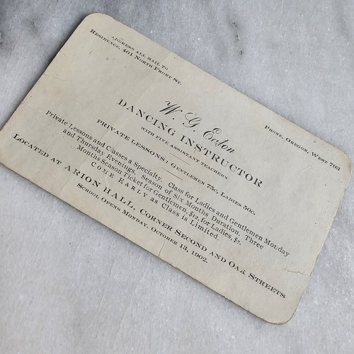 1902 Dancing Instructor Business Card Portland Oregon Arion Hall Dance