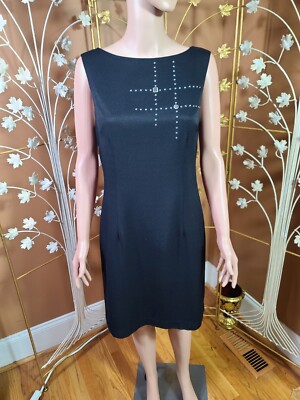 Size 10 Black Dress Classic Formal Lined  Mirror Type Accents By  John Roberts
