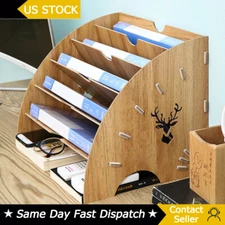 Wooden File Rack Desktop A4 Document Storage Shelf Fan-Shaped Office Organizer