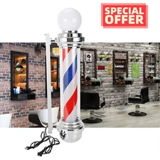 32" Outdoor Barber Pole Rotating Light Salon Sign Illuminated Red White Blue LED