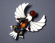 LIZTECH Jewelry 2005 Winged Falcon Pin Mirror Wire Work RARE Signed