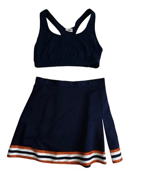 Sexy Adult Size Cheerleader Uniform Outfit Large Sports Bra Navy Blue 27'' Skirt