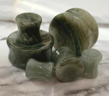 PAIR Concave Green Jasper Stone Double Flare Plugs Organic Earlets Gauges