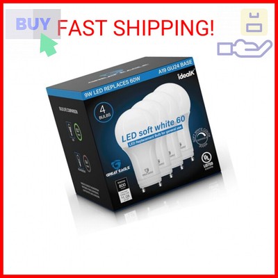 Great Eagle GU24 Led Bulb - A19 Shape, 9W (60W Equivalent), Dimmable, 3000K Soft