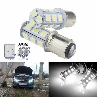 2x BAZ15d P21/4W Ampoules LED Blanc Xenon 6000K 18 SMD Feux Position Recul Lampe - Photo 1/4