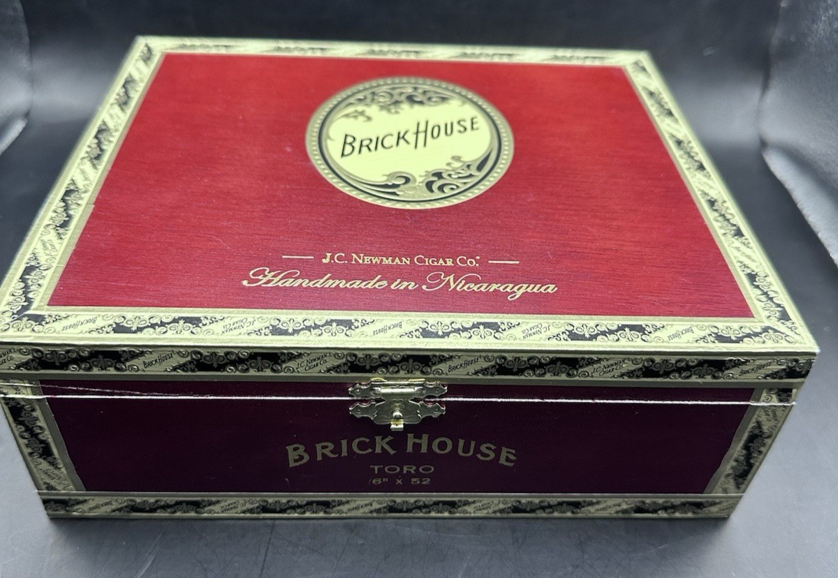 Brick House Toro Cigar Wood Box Gold Latch Empty J C Newman Cigar Co Red Gold
