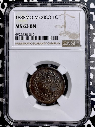 1888-Mo Mexico 1 Centavo NGC MS63BN Lot#G9802 Choice UNC!