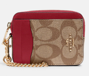 Coach Zip Card Case Small - Gold/Khaki/Cherry