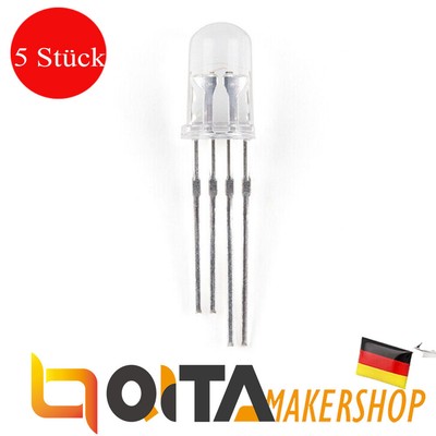 5 Stück SparkFun LED - RGB Addressable Kit, PTH, 5mm Klar COM-12999