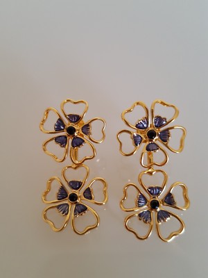 TED BAKER Doppel-Ohrhänger Lorel Gold und Marine Emaille Blume