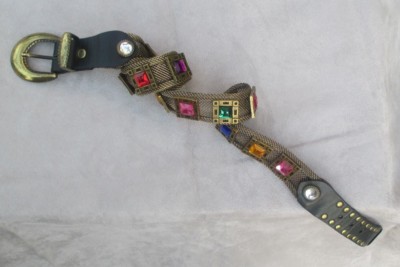 STUNNING VINTAGE SAND CASTLE USA JEWELED BRASS METAL MESH  display picture 1