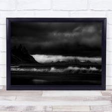 Listing image for Black & White Stormy Clouds Mountains Waves Splashing Sea Wall Art Print