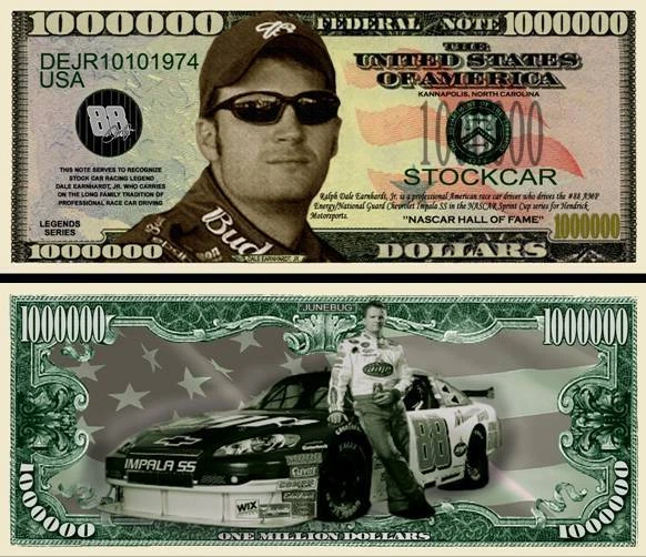 Dale Earnhardt Jr Million Dollar Bill Play Funny Money Novelty Note +FREE SLEEVE