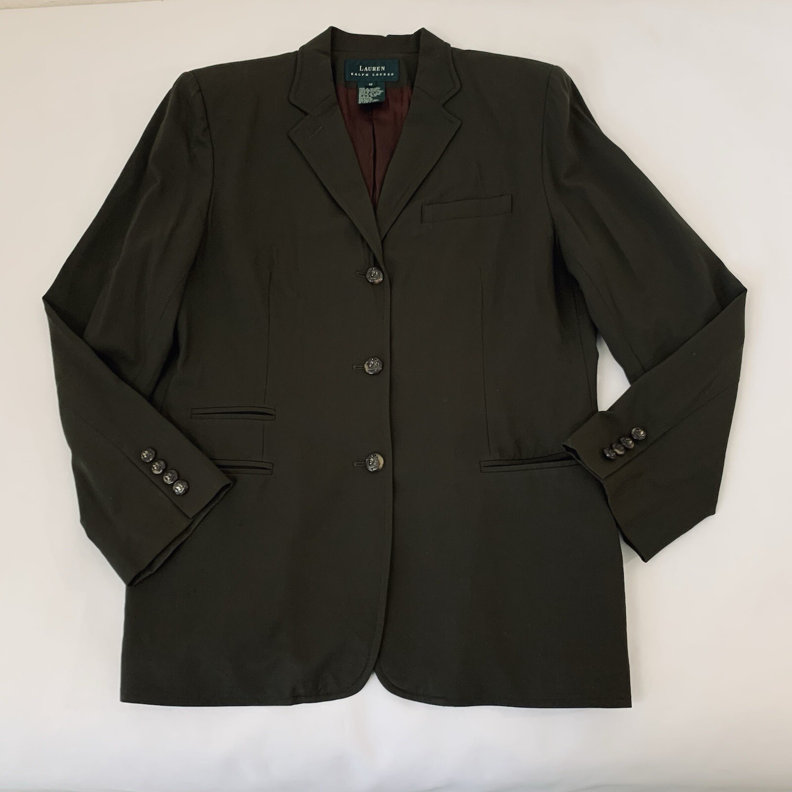 VTG Lauren Ralph Lauren Equestrian Blazer Jacket 12 Wool Horse Buttons Olive 90s