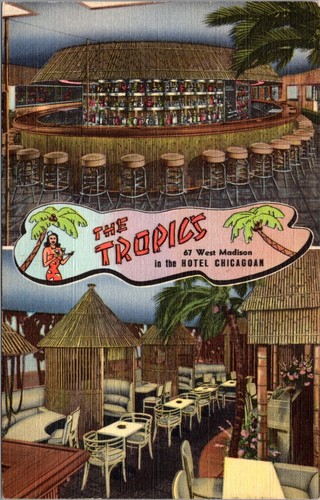 Chicago IL The Tropics Hawaiian Cocktail Lounge Interno Cartolina d'epoca