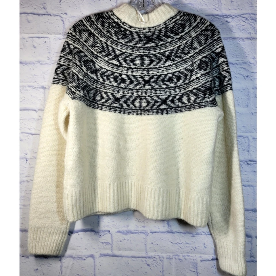 Suéter feminino H&M malha jacquard tamanho P preto e creme mistura de lã macio aconchegante novo com etiquetas - Imagem 2 de 4