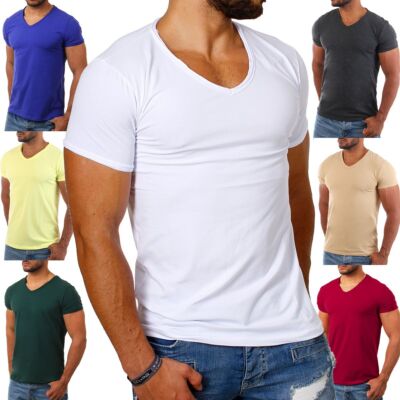 Carisma Herren T-Shirt tiefer V-Ausschnitt einfarbig slimfit dehnbare Passform