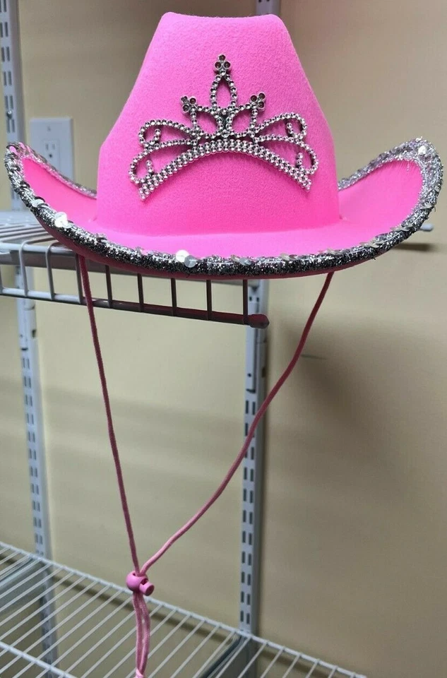 Sombrero de Vaquero Rosa Iluminado Tiara LED Lentejuelas Parpadeante Vaquera Despedida de Soltera Foto 2 de 4
