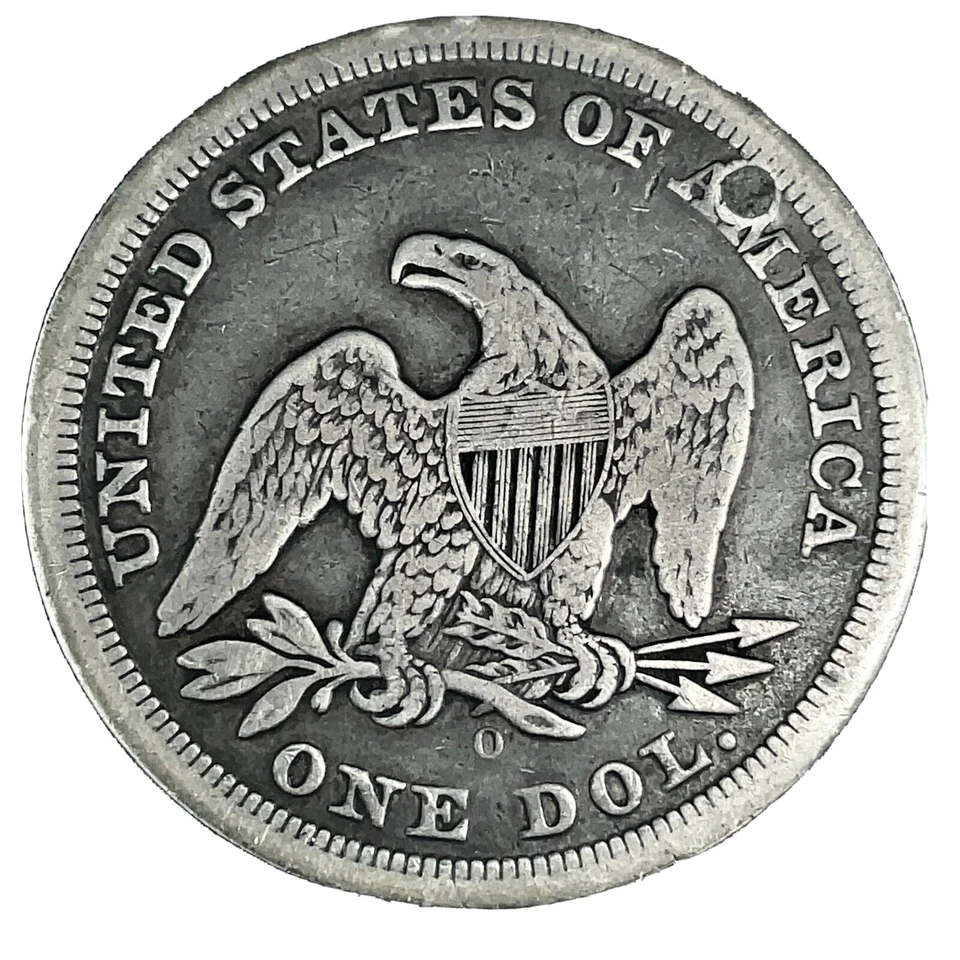 Dólar de plata libertad sentada 1846-O $1 - Detalles en estado bastante bueno - Reparado - Moneda rara Foto 2 de 4
