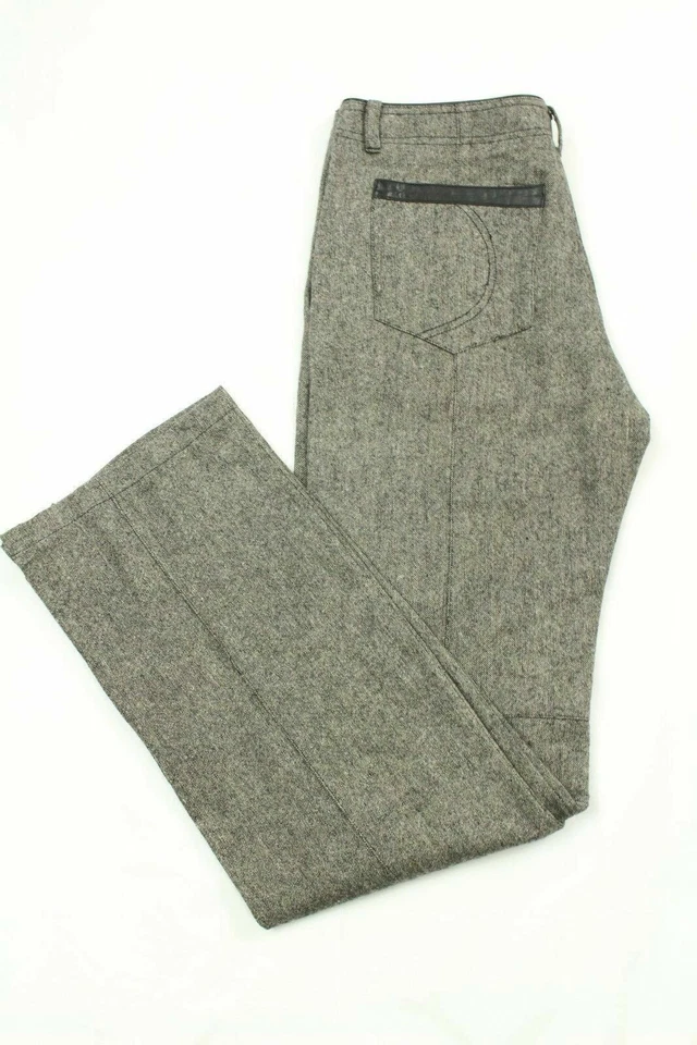 Pantalones para mujer Roberto Cavalli Moto gris mezcla de lana ribete de cuero hechos en Italia Foto 2 de 4