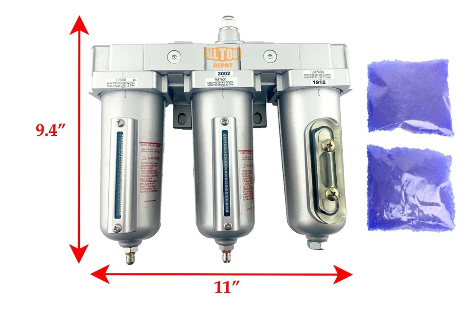 1/2" Heavy Duty Inline Compressed Air Filter Clean system 3 Stage Manual Drain - Image 2 of 4