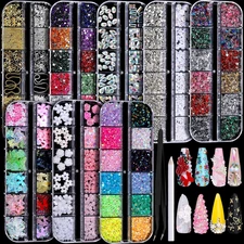 Nail Charms, Nail Rhinestones Kit with 8 Boxes of Nail Gems, 3D Charms for Nails