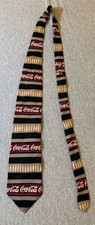Vintage Coca-Cola Silk Tie Mens Navy Burgundy Striped Bottle Logo Made in USA
