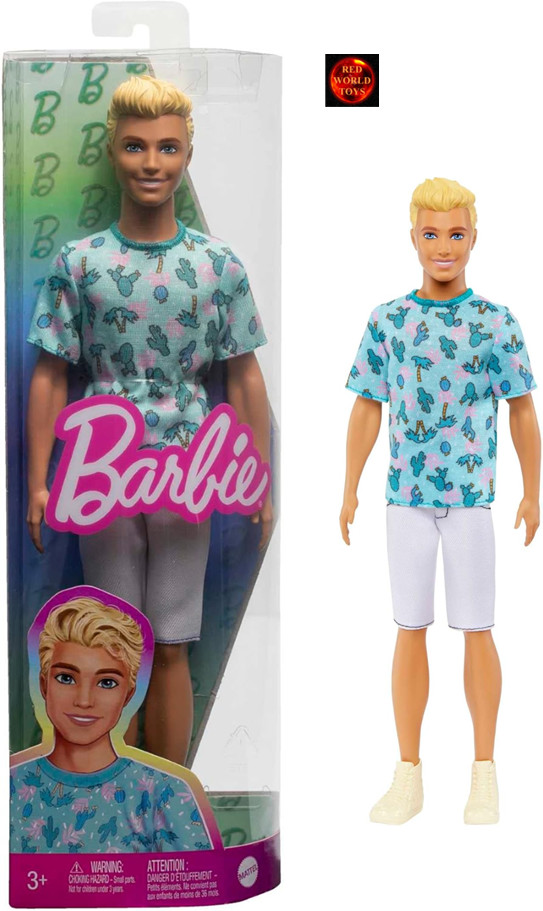 Barbie Ken 211 Blonde Boy Doll with Blue Cactus Shirt HJT10 - New