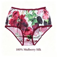 Women's 100 Mulberry Silk Panties Floral Print Silk Briefs Ladies Underwear S