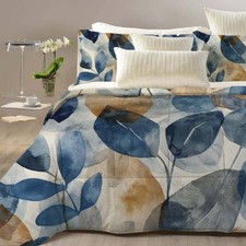 Trapunta matrimoniale ASTRIEL invernale effetto raso foliage blu e oro