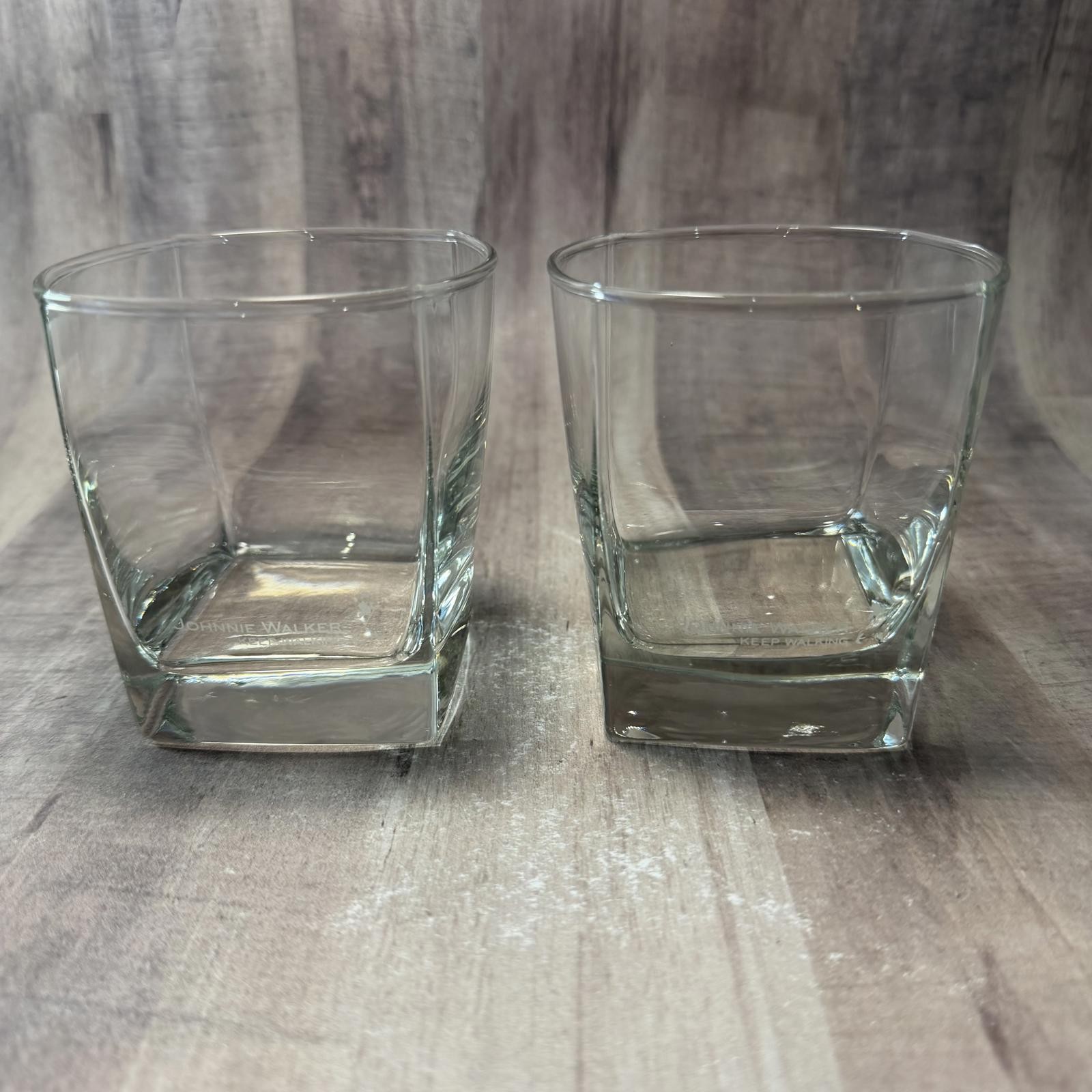Set of 2 Johnnie Walker Keep Walking Etched Heavy Base Whiskey Glasses 10oz