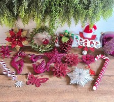 Colorful Pink Red Green White Glitter Christmas Tree Holiday Ornament Lot