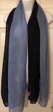Elegance PARIS Scarf 100 SILK Chiffon Light Blue Navy Blue 27x68" Vintage GREAT