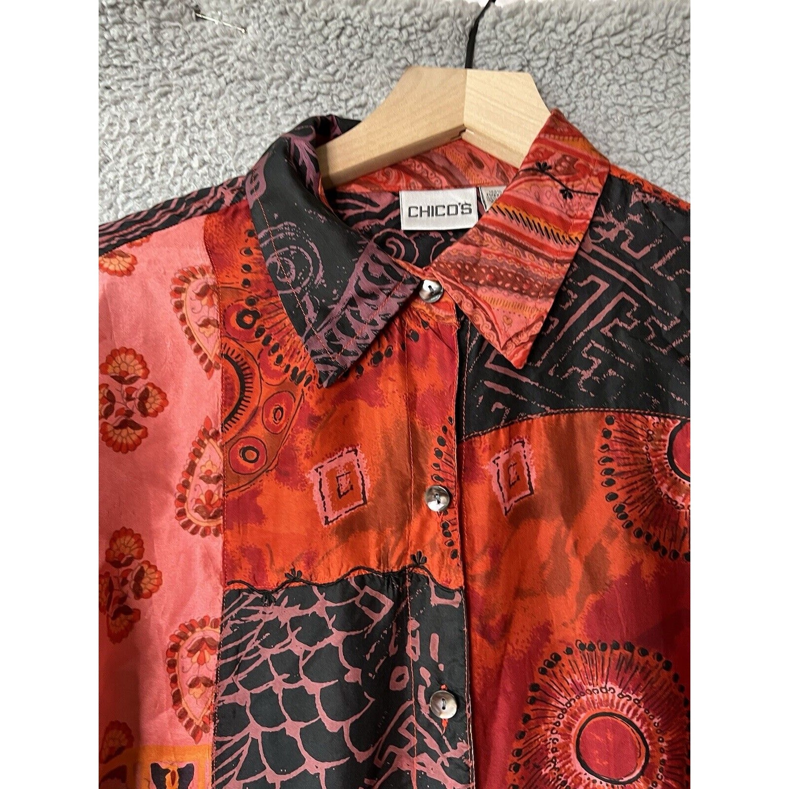 Chicos Button Top Large 2 Silk Patchwork Abstract… - image 3