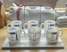 Lot of 6 VINTAGE MILK GLASS POP ART METRIC  MEASURE CONVERSION COFFEE MUGS