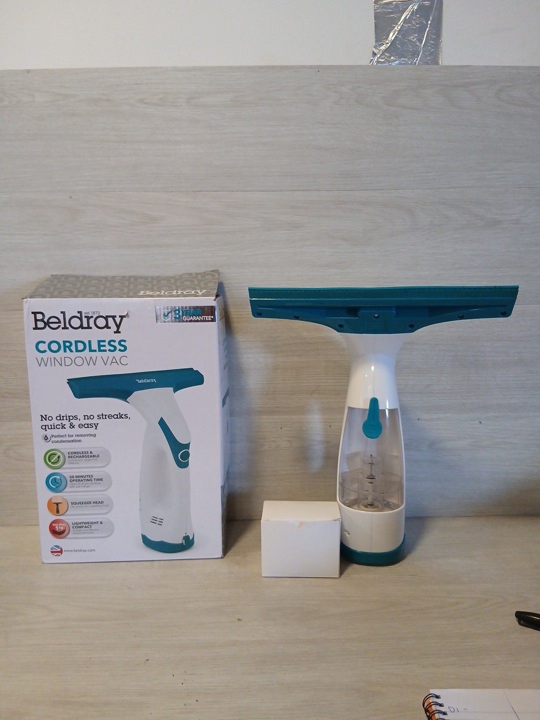 Beldray Cordless Window Vac Rechargeable Vacuum Cleaner Squeegee Blue 60ml Used