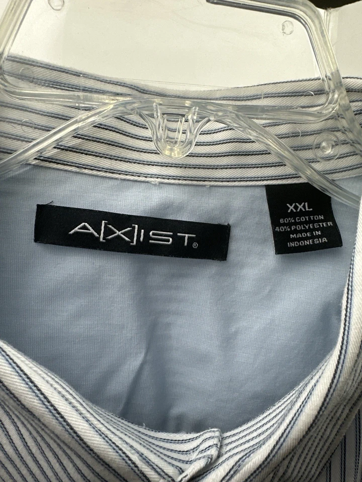 Camisa de vestir para hombre AXIST XXL azul blanco rayas verticales manga larga mezcla de algodón Foto 3 de 3