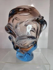 MCM Czech Bohemian Vase Chribska Hospodka Art Glass Vase - Blue Purple - 8.5" 