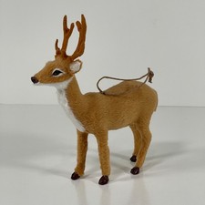 Standing Buck With Antlers Woodland Christmas Tree Ornament Faux Fur