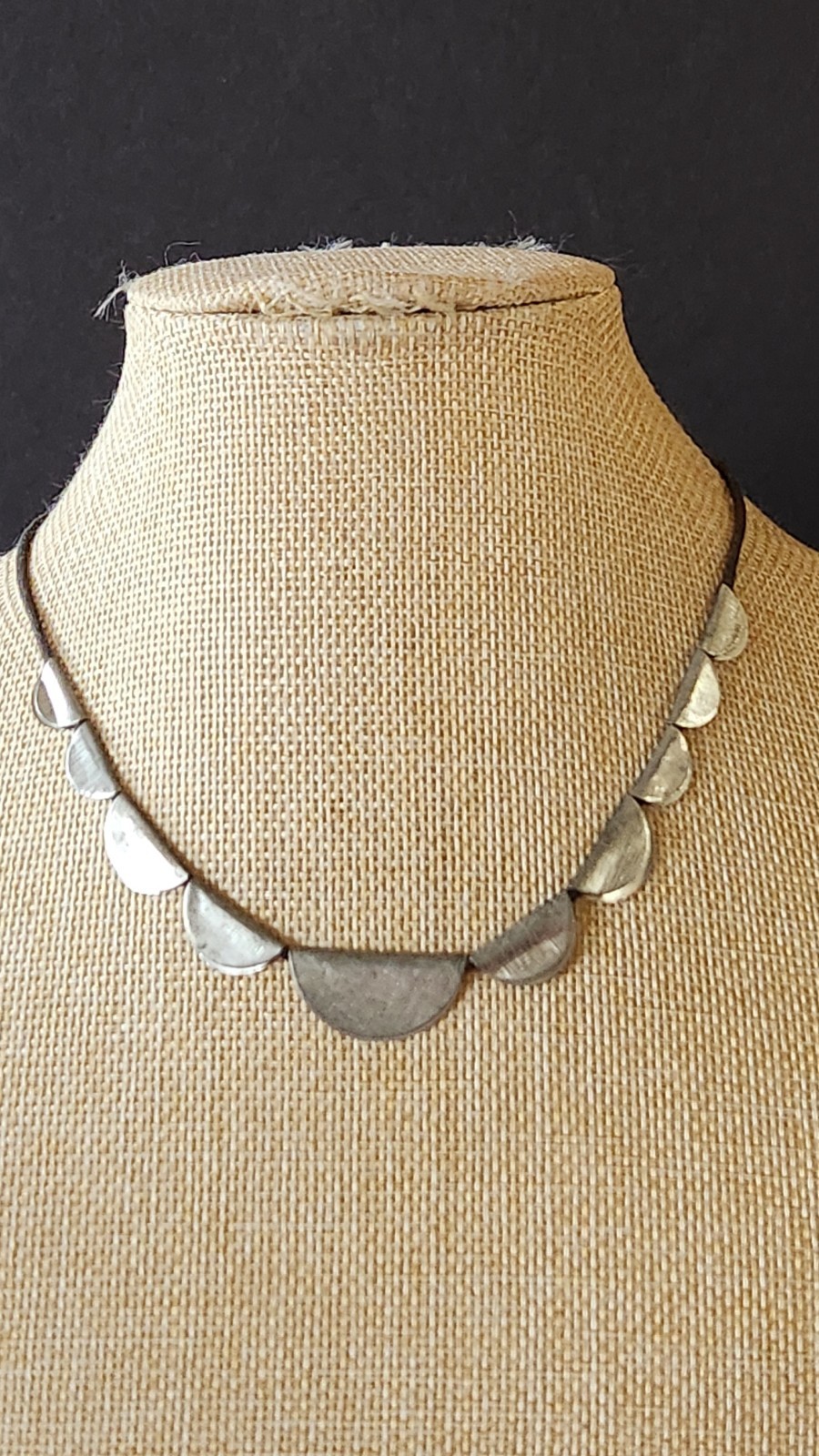 Necklace Zad Signed Oxidized Silvertone W/ Black Cord 15