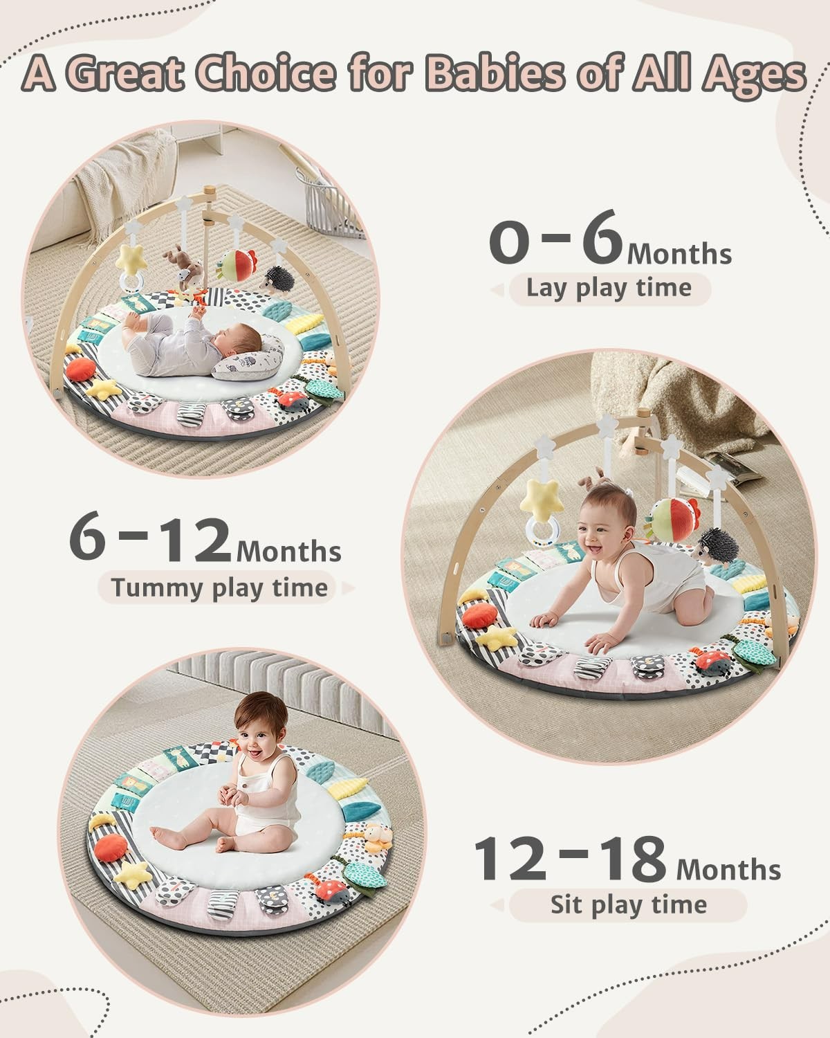 Baby Wooden Play Gym Newborn Developmental Zones Tummy Time Mat 7 in 1 Set NEW