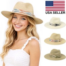 C.C Women Aztec Band Straw Wide Brim Boho Summer Beach Floppy Beach Sun Hat