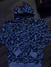 A Bathing Ape Blue Camo Fleece Full Zip Shark Hoodie with WGM Patch
