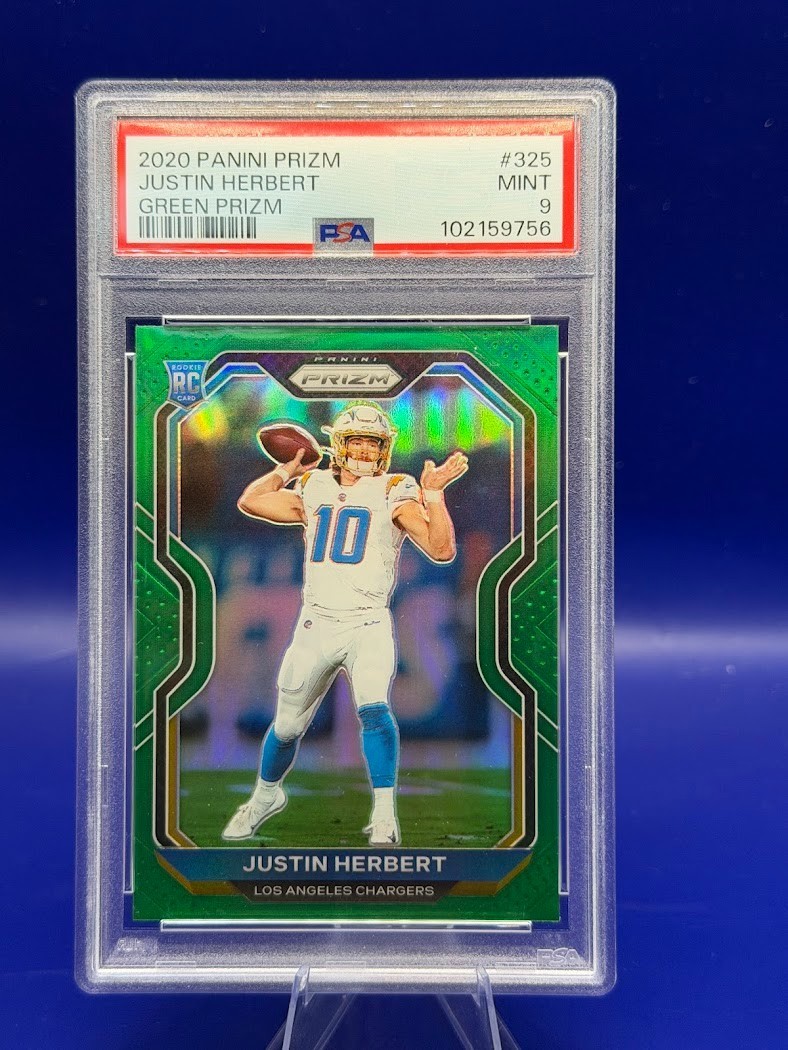 2020 Prizm Justin Herbert RC Green Rookie #325 Chargers PSA 9