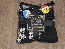 Justice Girls XL 16-18 3 Piece Cotton Blend Sleep Set Snowflake and Emoji Print