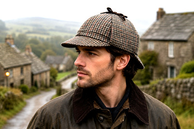 Vintage Glencroft 100% Wool Houndstooth Deerstalker Hat  UK Made Classic L