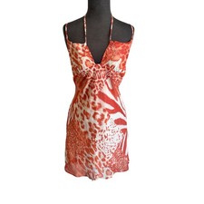 ASOS DESIGN Orange Animal Print Halter Mini Dress Leopard Zebra Mix Womens US 6