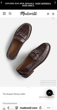 Madewell The Grayson Penny Loafer Size 8 Chocolate Raisin Croc Leather Ret. 198
